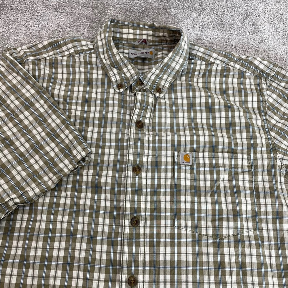 Carhartt Button Down Shirt Mens Extra Large Tall Relaxed Fit Plaid Short Sleeve
